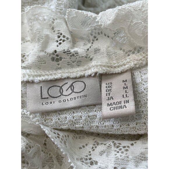 LOGO by Lori Goldstein Metallic Waffle Knit Mock Neck Top Size Medium Lace Cozy - Picture 3 of 8
